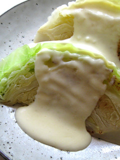 A picture of Pan-Steamed Cabbage & Cheesy White Sauces.