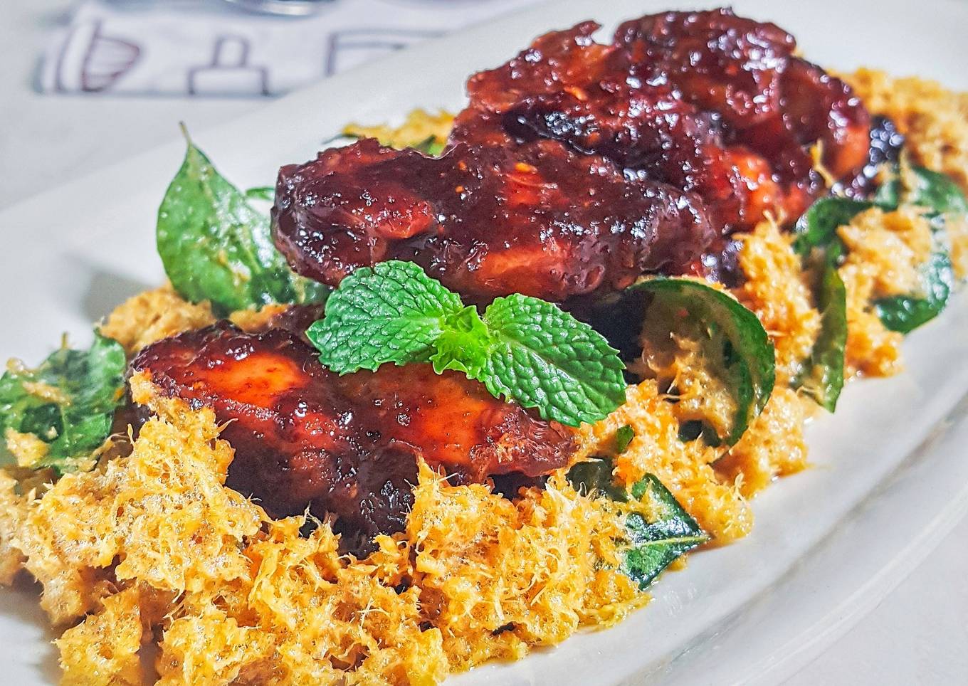 Ayam manis berempah dengan kuning telur (sarang telur) masker #munah