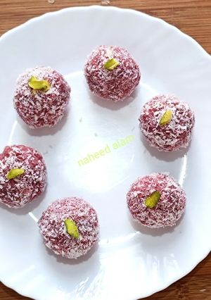 A picture of Beetroot Coconut Laddu.