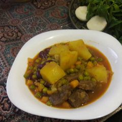 A picture of Meat and potato stew.