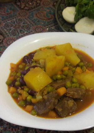 A picture of Meat and potato stew.