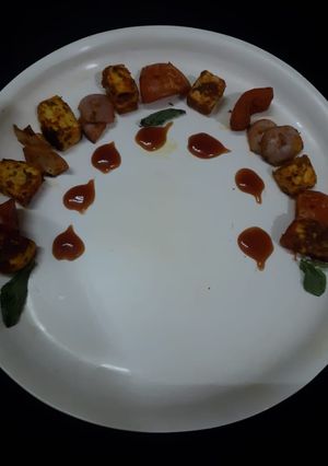 A picture of Paneer tikka with Italian seasoning.
