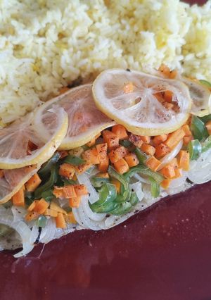 Une photo de Papillottes de Bar au Riz