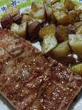 Matambrito de cerdo con papas y batatas al limón en horno eléctrico