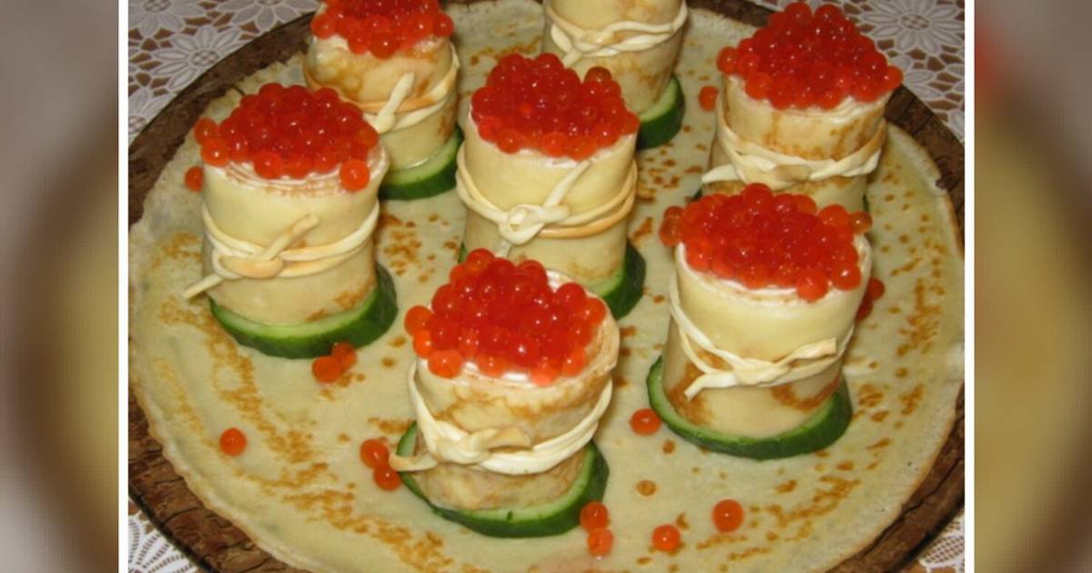 Блинчики с красной икрой и сливочным сыром рецепт с фото