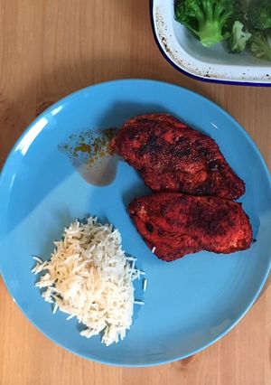 A picture of Chicken Masala & Rice.