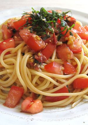 A picture of 'Umeboshi', Tomato & Shiso Spaghetti.