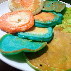 Rainbow pancakes A picture of Rainbow pancakes.