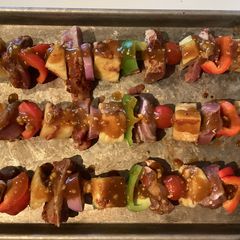 A picture of California Farm Kababs with Pineapple and Pork.