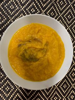 Una foto de Puré de puerros y calabaza