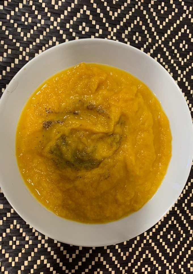 Una foto de Puré de puerros y calabaza