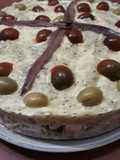 Pastel de patata fresco con mahonesa de trufa