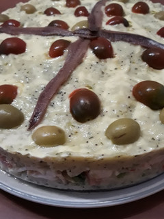 Una foto de Pastel de patata fresco con mahonesa de trufa