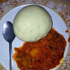 A picture of Pounded yam and stew.