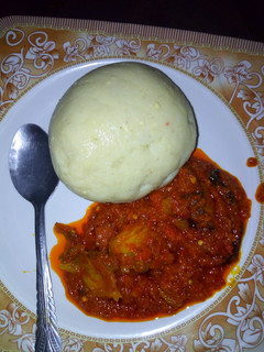 A picture of Pounded yam and stew.