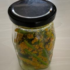 A picture of Green chilli pickle (lila marchanu athanu).