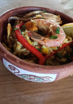 Una foto de Paella
