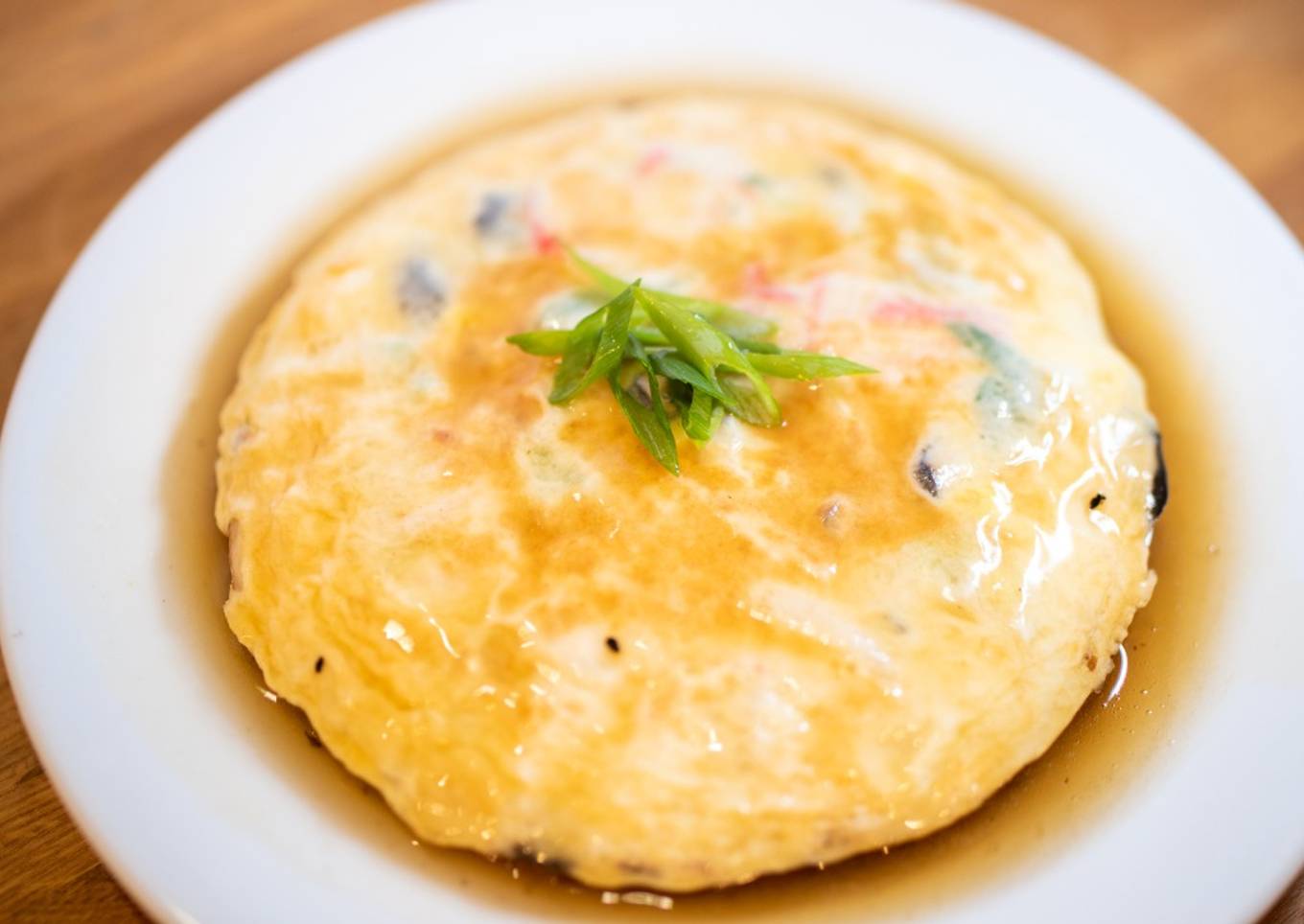 Chinese-style omelette with seafood stick and sweet vinegar sauce