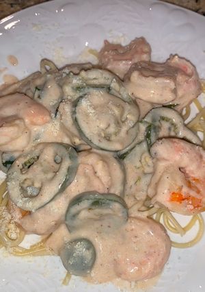 A picture of Jalapeno Shrimp Alfredo Spaghetti.