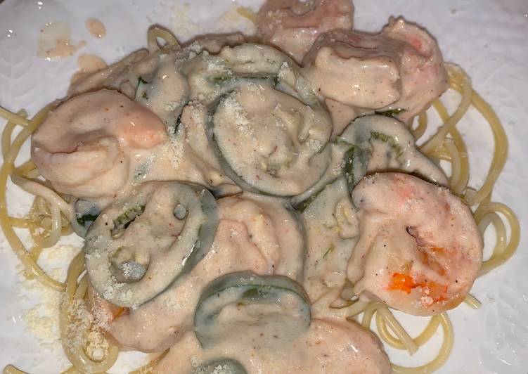 Recipe of Any-night-of-the-week Jalapeno Shrimp Alfredo Spaghetti