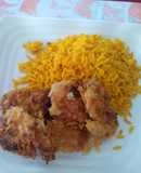 Pollo crocante con tempura de cerveza y arroz