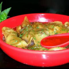 A picture of Mike's Thai Beef Dumpling Soup.