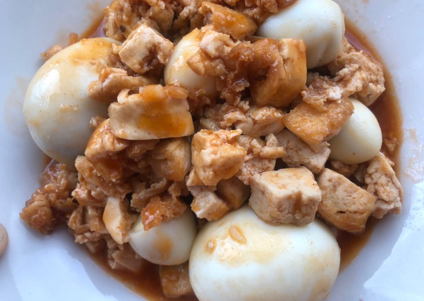 Tahu goreng telur puyuh asam manis