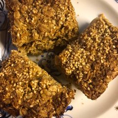 Tahini apricot flapjacks - vegan A picture of Tahini apricot flapjacks - vegan.
