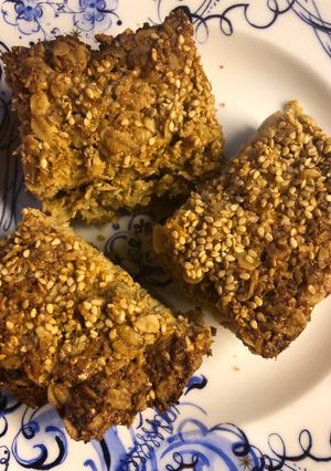 A picture of Tahini apricot flapjacks - vegan.