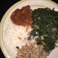 A picture of Rice and beans and vegetable.
