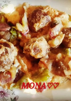 صورة لوصفة كرات الكفته بالخضار المشوى والطحينه 😋