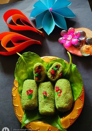 A picture of Dates and paan rolls.