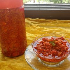 A picture of Raw mango-fenugreek seed pickle.
