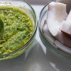A picture of Fresh coconut and green coriander chutney.