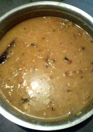 A picture of Mung dal with fish head.