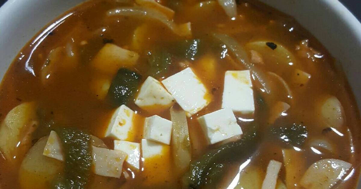 Sopa de papa con chile poblano Receta de Maymith Cookpad