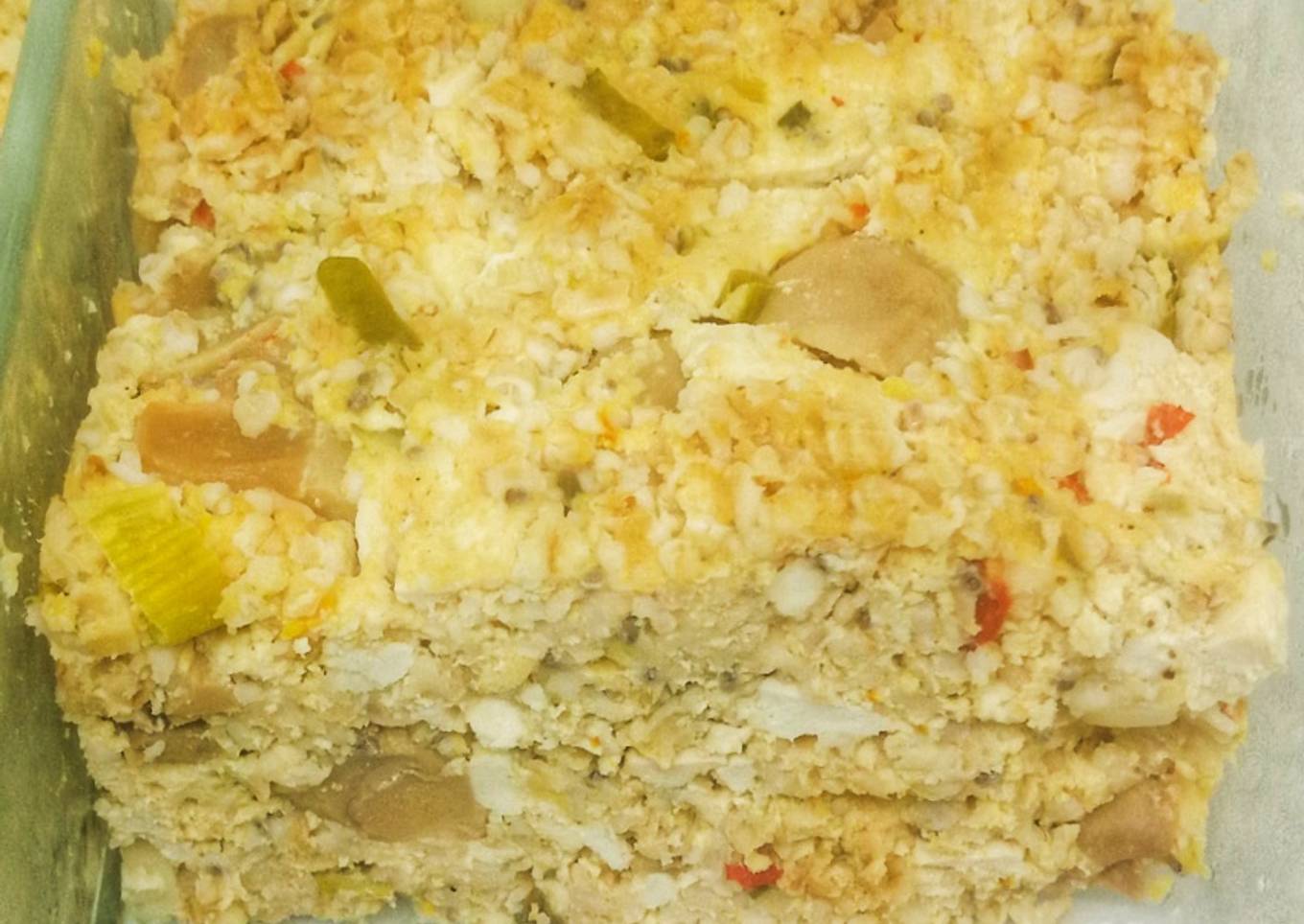 Steamed mixed tofu, oatmeal and champignon