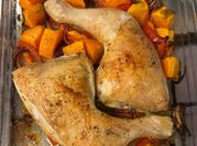 A picture of chicken leg with vegetable