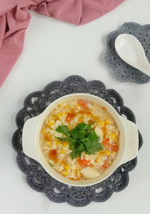 Foto resep Egg Drop Corn Soup with Tofu