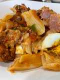 Penne Senza Glutine al Forno con Tritato Misto, Uova, Prosciutto Cotto e Scamorza Affumicata