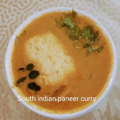 A picture of South Indian style paneer curry.