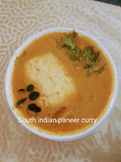 A picture of South Indian style paneer curry.