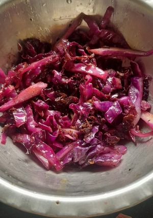 A picture of Red Cabbage stir fry.