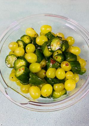 A picture of Pickled Cucumber and grape salad.