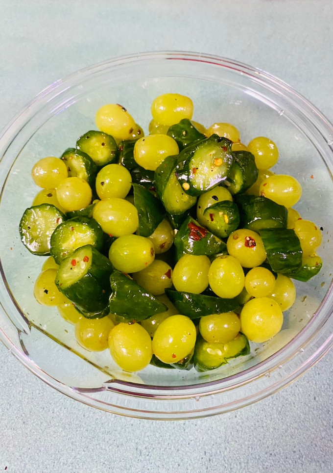 A picture of Pickled Cucumber and grape salad.
