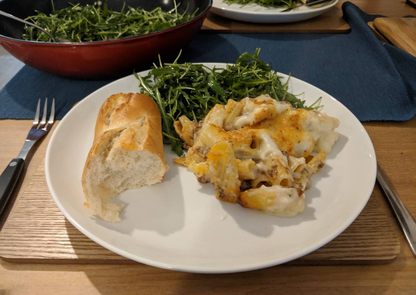 Greek lamb pastitsio bake with rocket salad