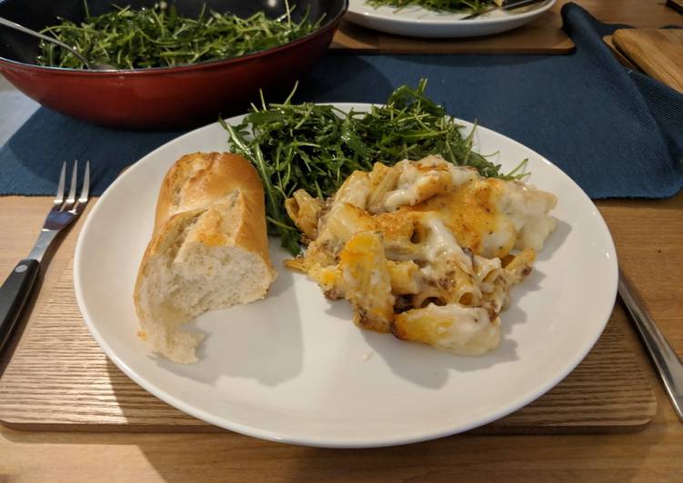 Greek lamb pastitsio bake with rocket salad