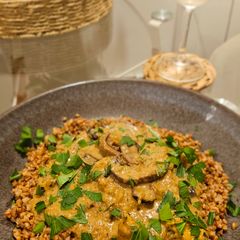 A picture of Chicken in Creamy Mushroom Sauce with Buckwheat.