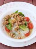 Cellophane (Tang Hoon) Noodle Soup Top Pan Fried Ground Pork