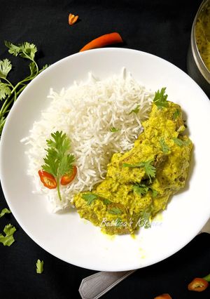 A picture of Aam Shorshe Echore Bhapa (Steamed Mango Mustard Kathal / Raw Jackfruit Curry - Bong style).